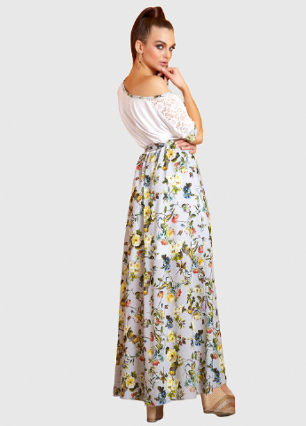 Светло-серое кэжуал платье клеш ST-Seventeen с цветочным принтом