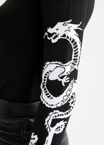 Пуловер DeFacto дракон чорний кежуал поліестер