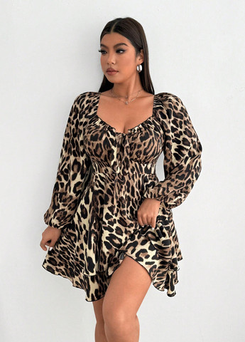 Бежева кежуал сукня з спідницею-сонце SHEIN леопардовий