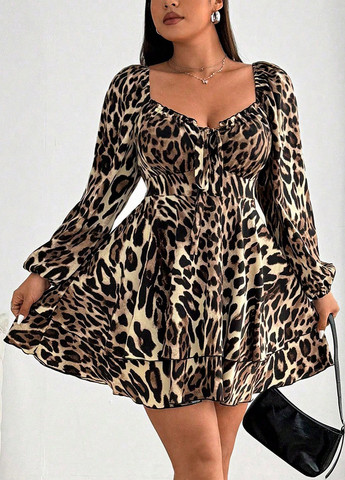 Бежева кежуал сукня з спідницею-сонце SHEIN леопардовий