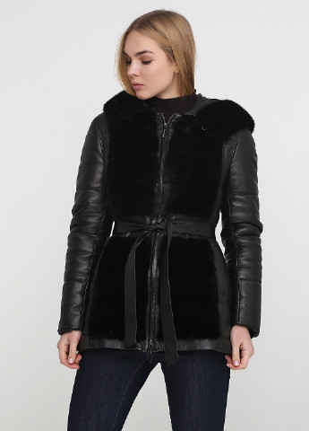 Черная зимняя куртка кожаная Ermellino