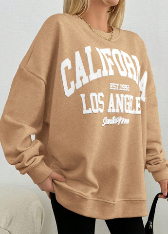 Бежевый свитшот SHEIN однотонный нашивки (365438069)