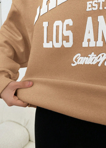 Бежевый свитшот SHEIN однотонный нашивки (365438069)