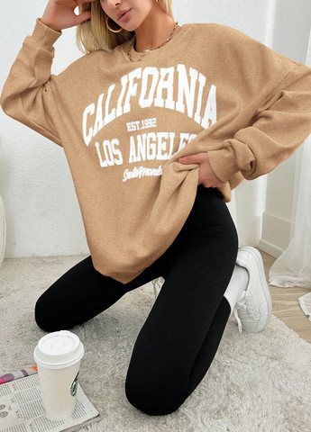 Бежевый свитшот SHEIN однотонный нашивки (365438069)