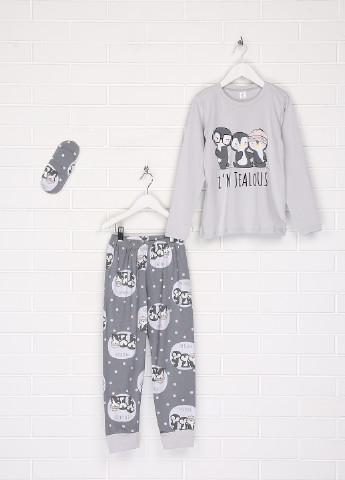 Светло-серая всесезон пижама (лонгслив, брюки, маска для сна) лонгслив + брюки Boyraz Pijama