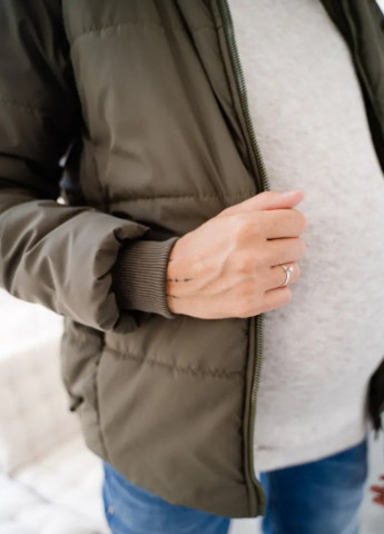 Оливковая (хаки) зимняя курточка для беременных хаки до -35 °c со снимающейся вставкой очень мягкая и легкая To Be