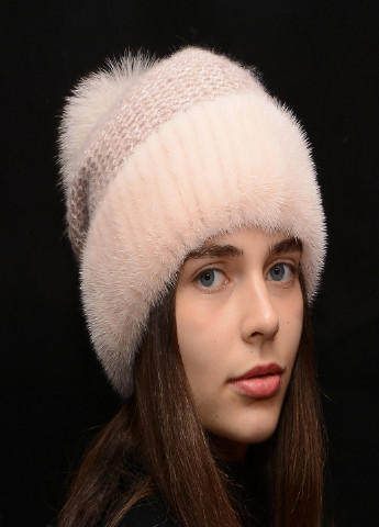 Женская зимняя норковая вязаная шапка с бубоном Меховой Стиль соты (199007412)