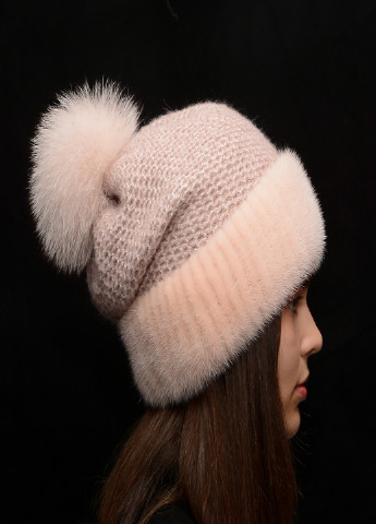 Женская зимняя норковая вязаная шапка с бубоном Меховой Стиль соты (199007412)
