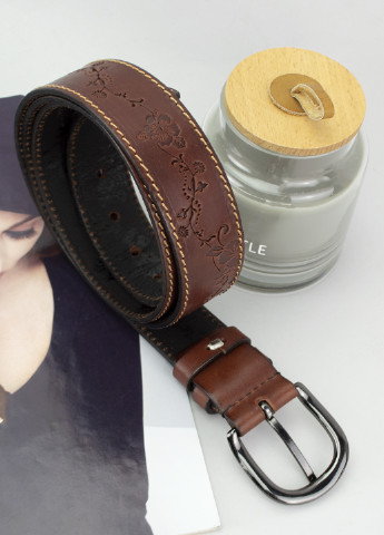 Ремень кожаный женский с цветами коричневый SF-3531 brown (125 см) SFIP (256499878)