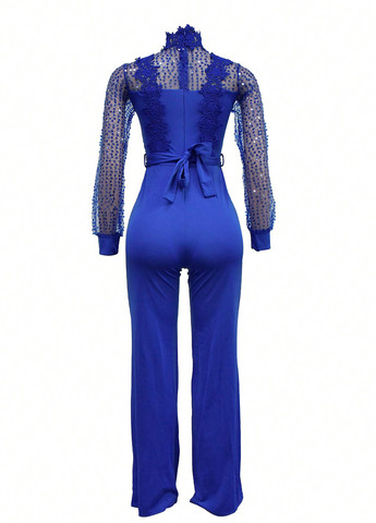 Комбінезон SHEIN комбінезон-брюки однотонний синій святковий поліестер
