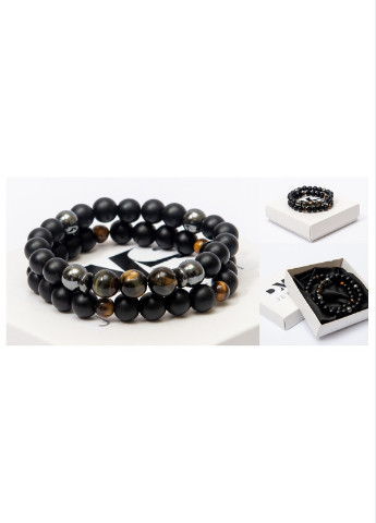 Парний браслет з шунгіта, гематиту і тигрового ока DOUBLE BRAVE TIGER DMS Jewelry (253326807)