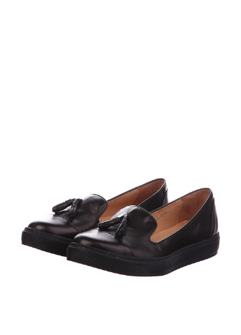 Черные женские классические туфли с кисточками без каблука итальянские - фото