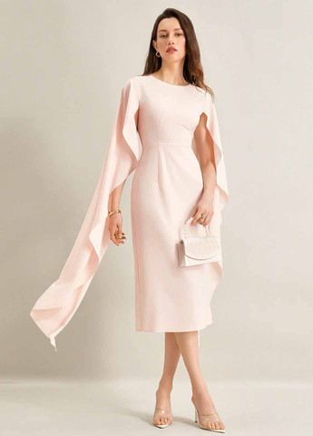 Блідо-рожева вечірня сукня кльош, сукня-кейп SHEIN однотонна