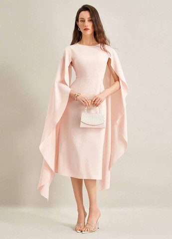 Блідо-рожева вечірня сукня кльош, сукня-кейп SHEIN однотонна