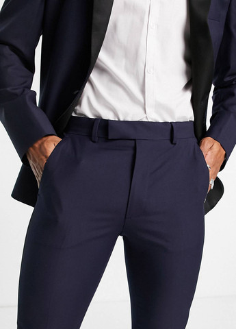 Темно-синие классические, кэжуал демисезонные зауженные брюки Asos