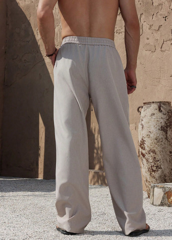 Серо-бежевые спортивные, кэжуал демисезонные прямые брюки SHEIN