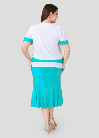 Костюм трикотажный белый с бирюзовым блуза и юбка ART 00064 BABOCHKA XL Collection (228062879)