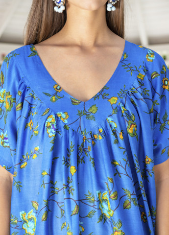Синее пляжное платье а-силуэт Indiano с цветочным принтом