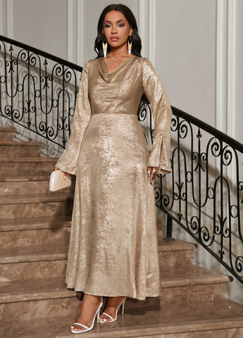 Золотой вечернее платье а-силуэт SHEIN однотонное