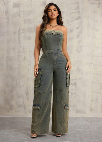 Комбінезон SHEIN комбінезон-брюки варенка комбінований джинсовий бавовна, джинс