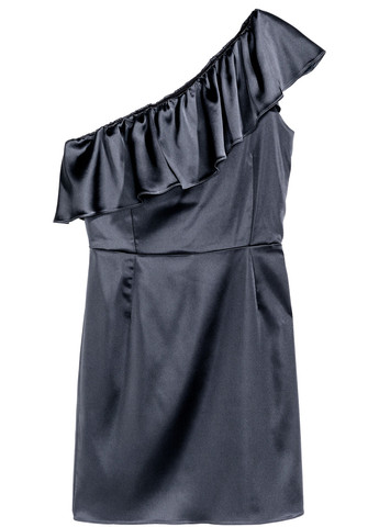 Темно-синя коктейльна сукня на одне плече H&M однотонна