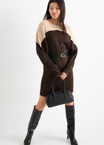 Коричневое кэжуал платье платье-свитер C&A колор блок