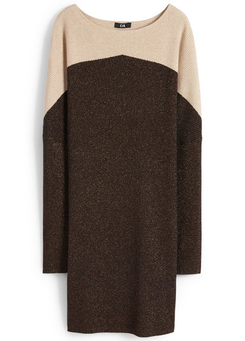 Коричневое кэжуал платье платье-свитер C&A колор блок