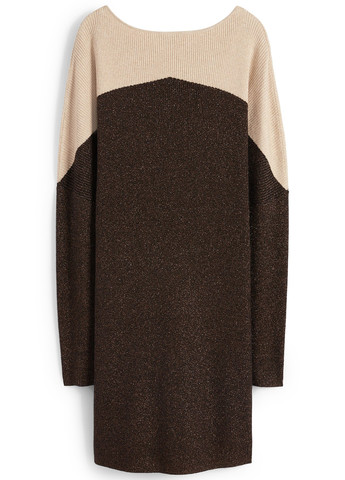 Коричневое кэжуал платье платье-свитер C&A колор блок