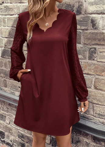 Бордовое кэжуал платье а-силуэт SHEIN однотонное