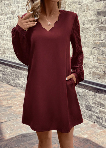 Бордовое кэжуал платье а-силуэт SHEIN однотонное