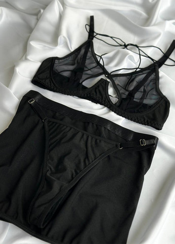 Черный демисезонный комплект (бюстгальтер, трусики, юбка) NOVA VEGA