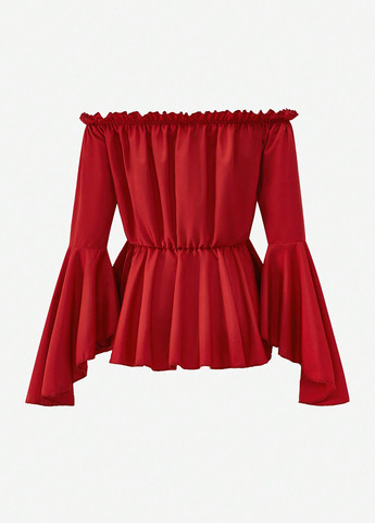 Темно-красная однотонная блузка с баской SHEIN демисезонная