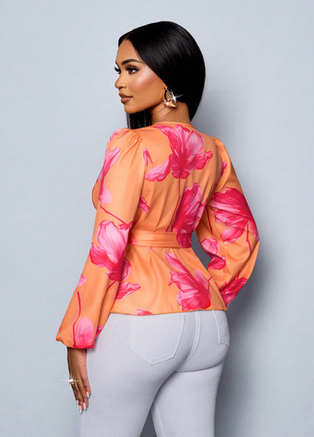 Оранжевая блуза на запах SHEIN