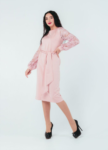 Розовое кэжуал платье so-78250-pnk футляр Alpama однотонное