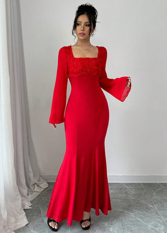 Красное кэжуал, вечернее платье годе SHEIN однотонное