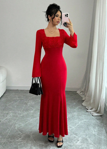 Красное кэжуал, вечернее платье годе SHEIN однотонное