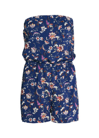 Комбинезон H&M комбинезон-шорты цветочный тёмно-синий кэжуал вискоза