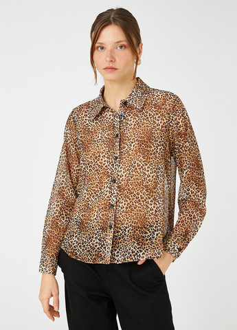Темно-бежевая кэжуал рубашка леопардовый KOTON