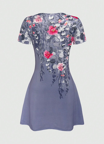 Сіра кежуал сукня кльош SHEIN з квітковим принтом