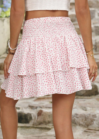 Светло-розовая кэжуал цветочной расцветки юбка SHEIN клешированная