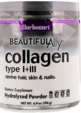 Коллаген 1 и 3 типа, Beautiful Ally,, Collagen Type I + III, порошок 198 г Bluebonnet Nutrition (228293312)
