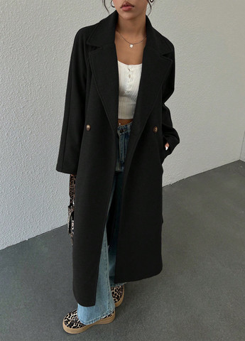 Чорне демісезонне Пальто двобортне SHEIN