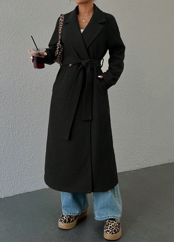 Чорне демісезонне Пальто двобортне SHEIN
