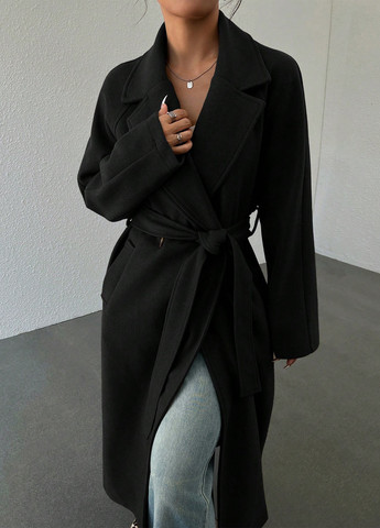 Чорне демісезонне Пальто двобортне SHEIN