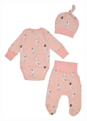 Персиковий демісезонний комплект (шапочка, сорочечка, повзунки) Фламинго Текстиль