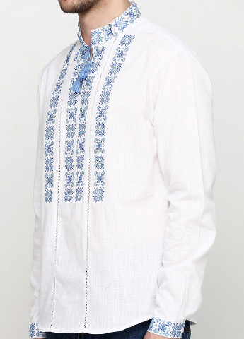 Вышиванка ЕтноМодерн с длинным рукавом орнамент белая кэжуал лен