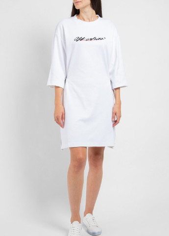 Белое кэжуал белое хлопковое платье с логотипом Off-White однотонное