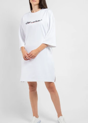 Белое кэжуал белое хлопковое платье с логотипом Off-White однотонное