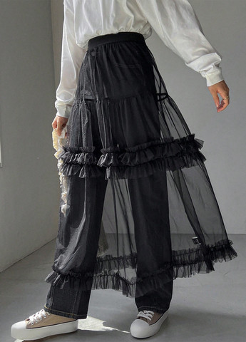 Черная кэжуал однотонная юбка SHEIN а-силуэта (трапеция)