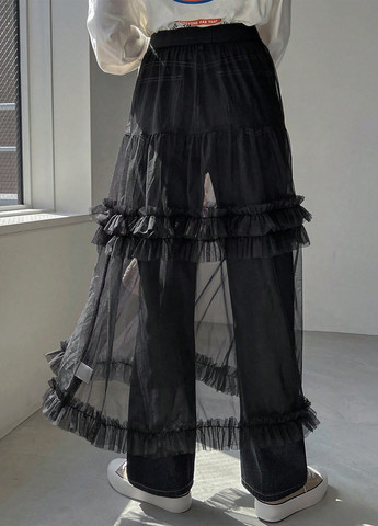 Черная кэжуал однотонная юбка SHEIN а-силуэта (трапеция)